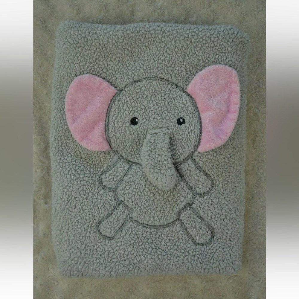 Little Dreamer Elephant Baby Blanket Gray Pink Ears Sherpa Soft Security Lovey
